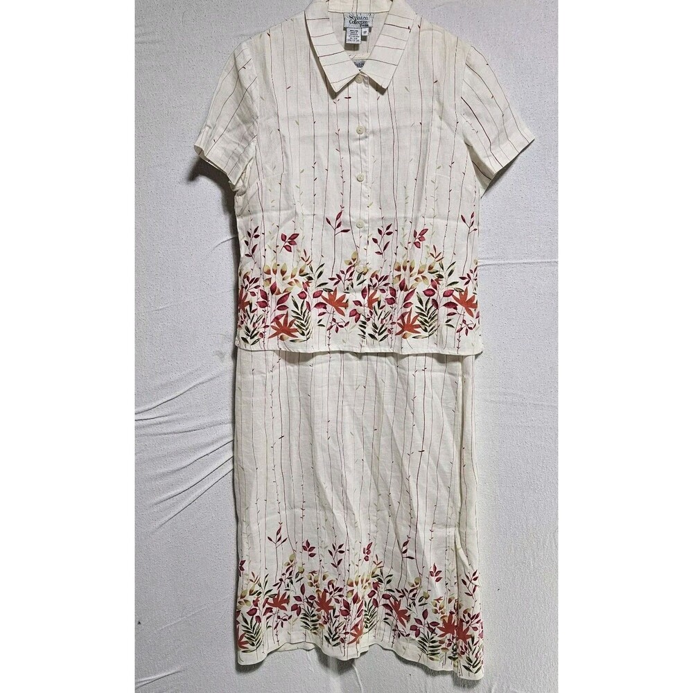 VTG 90’s/Y2K 100% Linen Sleeveless Maxi Dress w/Jacket White Floral- 8P Style Co - Picture 1 of 10